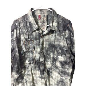 FUSAI Green Tie Dye Long Sleeve Button Down Shirt Snaps Size XXL